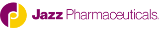 The logo for jazz pharmaceuticals is purple and yellow