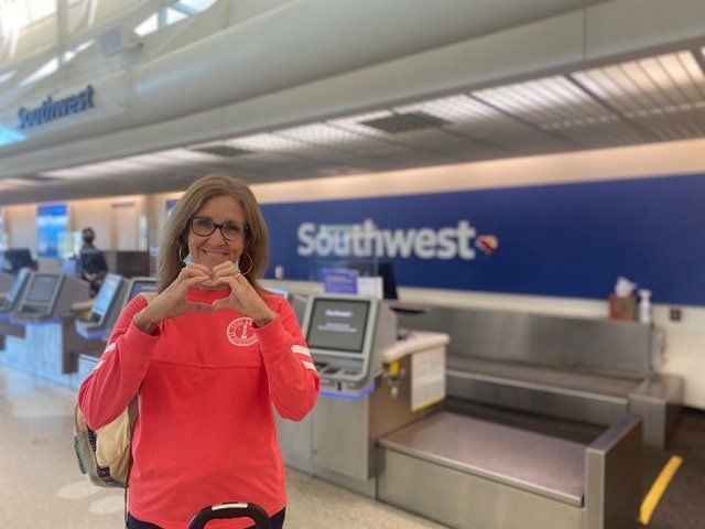 Lymphoma patient waiting to get on a Southwest flight