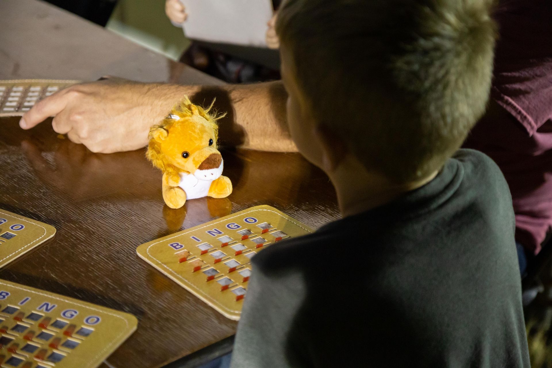 A small boy plays BINGO.
