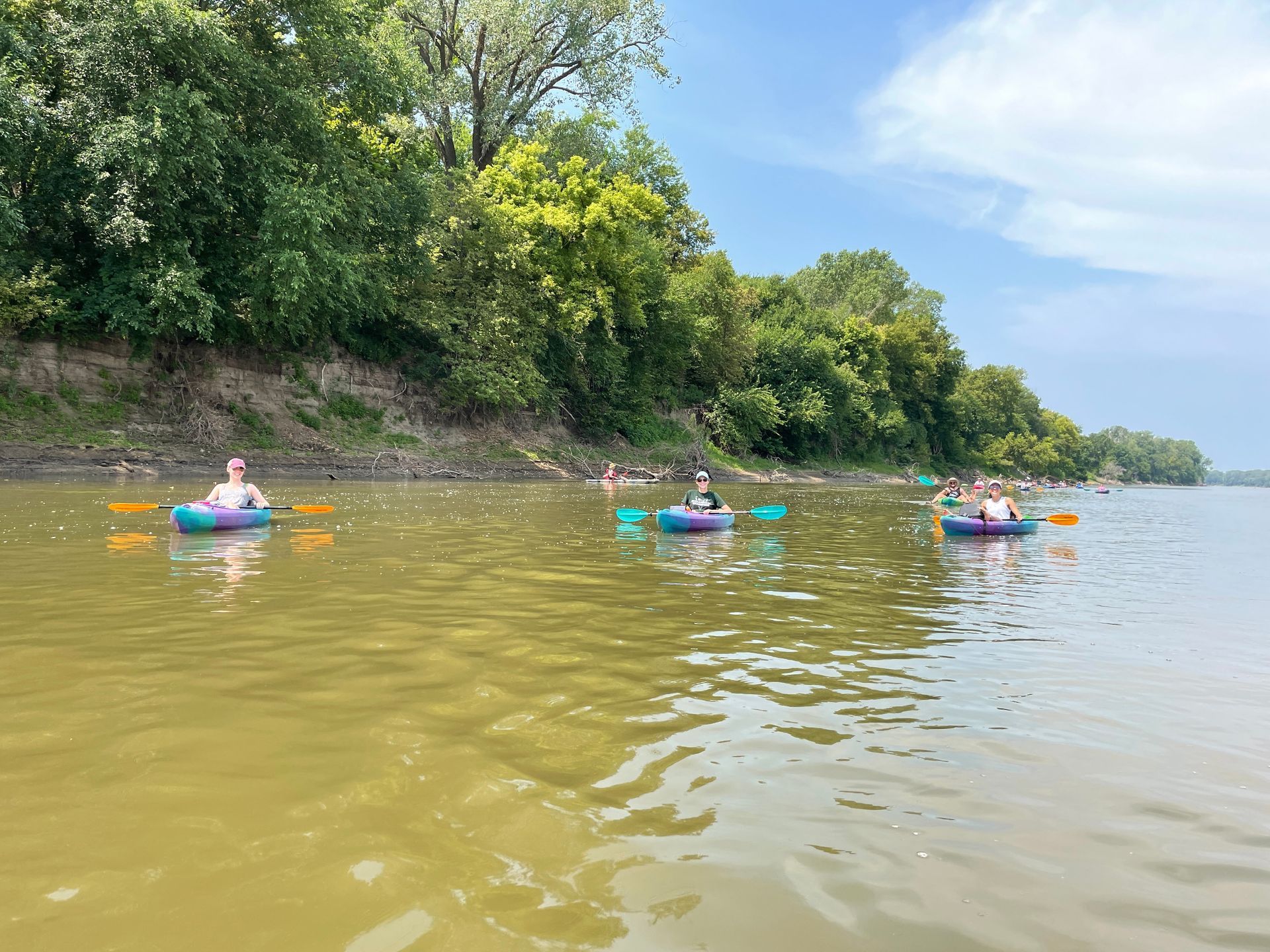 ICL employees are in their boats and floating down the river.