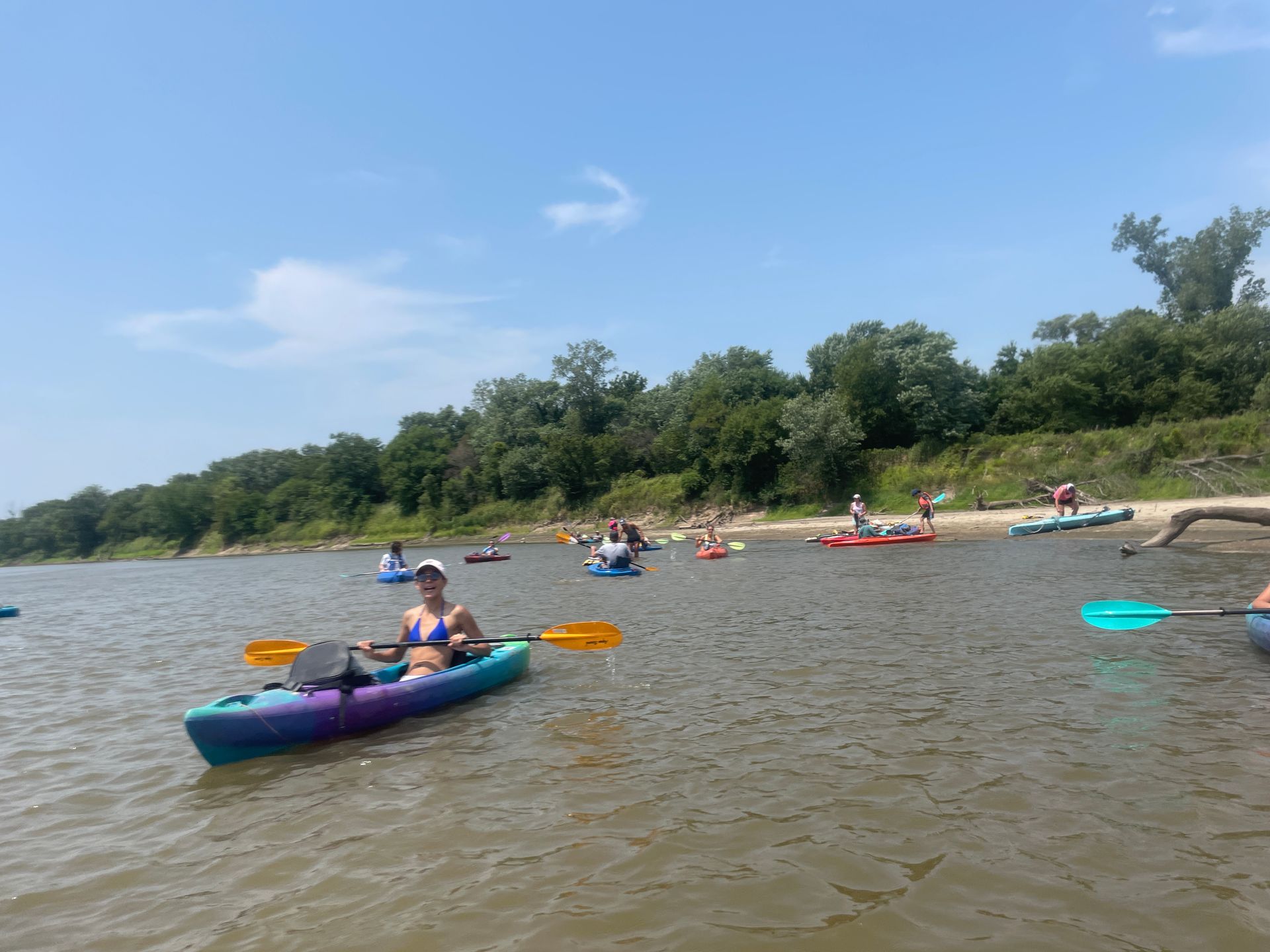 ICL employees are in their boats and floating down the river.