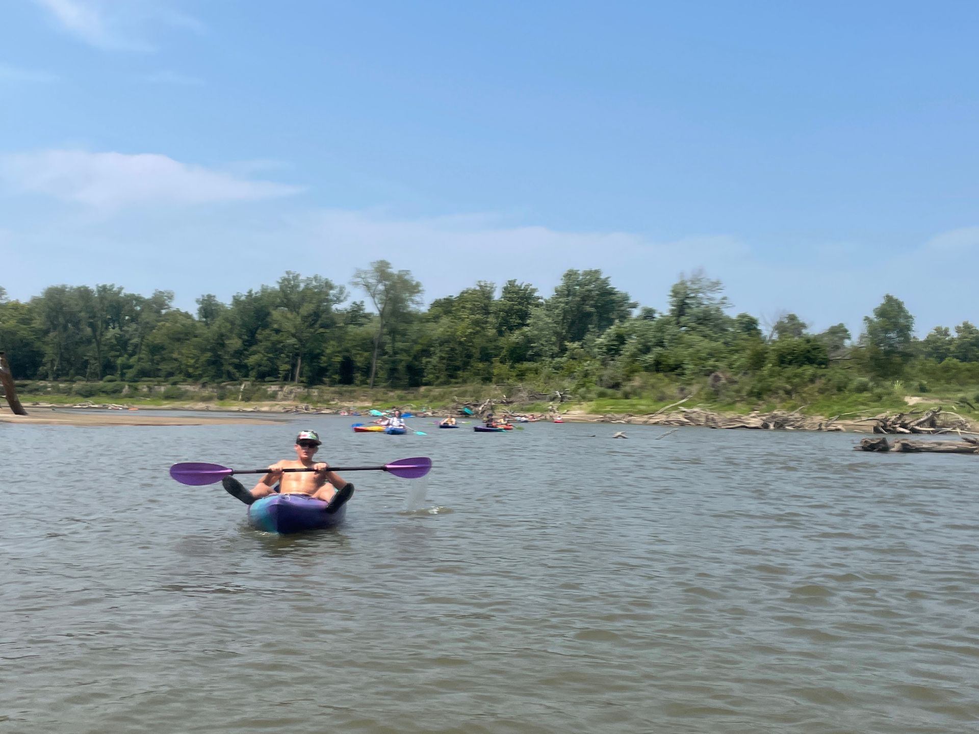 ICL employees are in their boats and floating down the river.