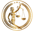 Dama de la Justicia dorada con balanza, espada, venda y corona de laurel.