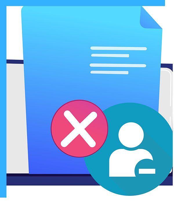 A blue paper with an x and a person icon
