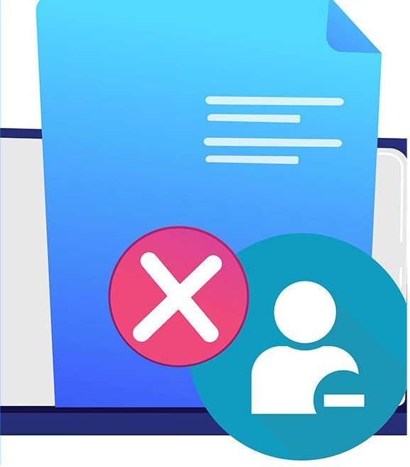 Document with a person icon inside a blue circle with a minus sign, and a red X on top, likely indicating a failed or canceled removal of a user from the document.