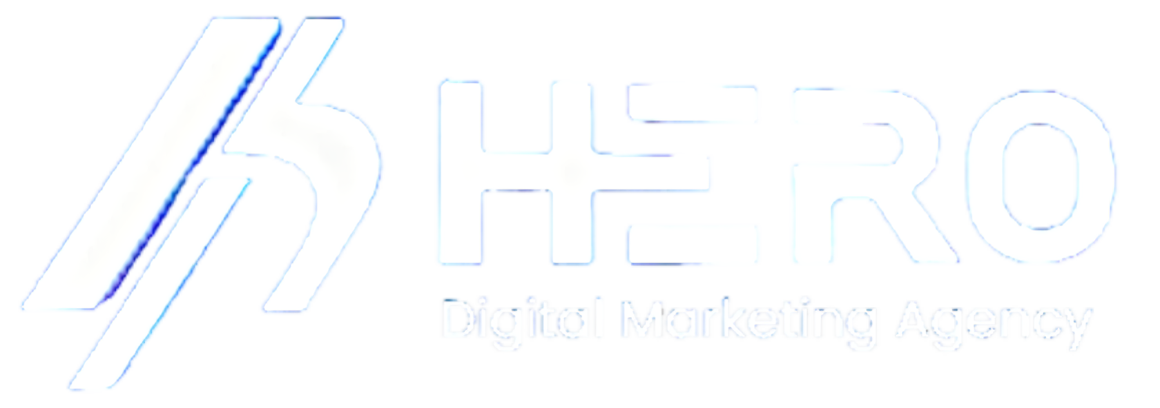 A white logo with blue lines on a white background.