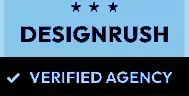 DesignRush Verified Agency badge with blue and black colors and three stars.