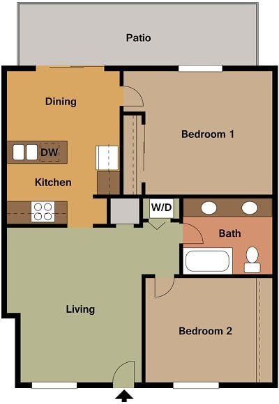 2 Beds | 1 Bath Floorplan