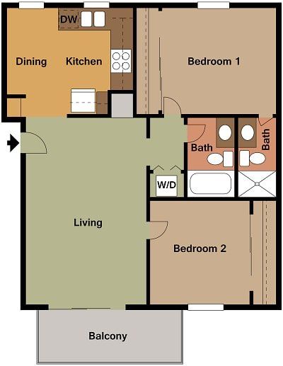 2 Beds | 2 Baths Floorplan