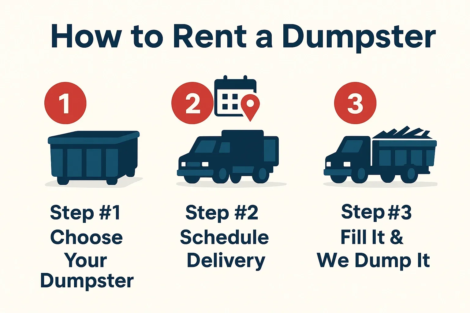 A diagram showing how to pick your dumpster size and fill it up