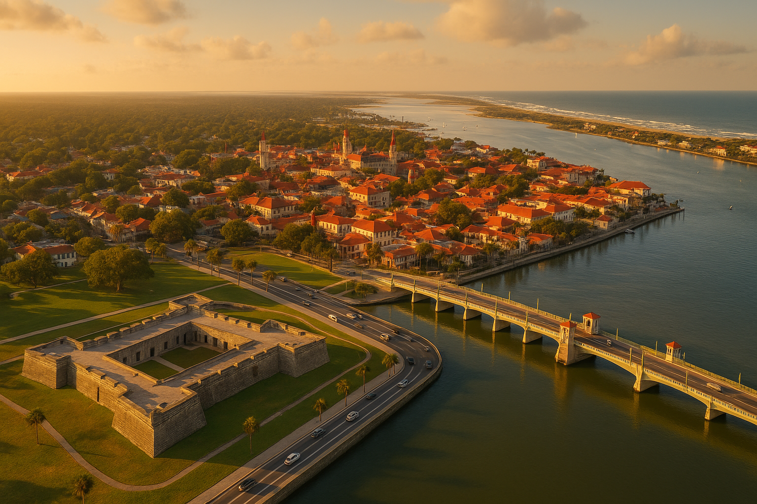 An aerial view of a residential area with a river running through it