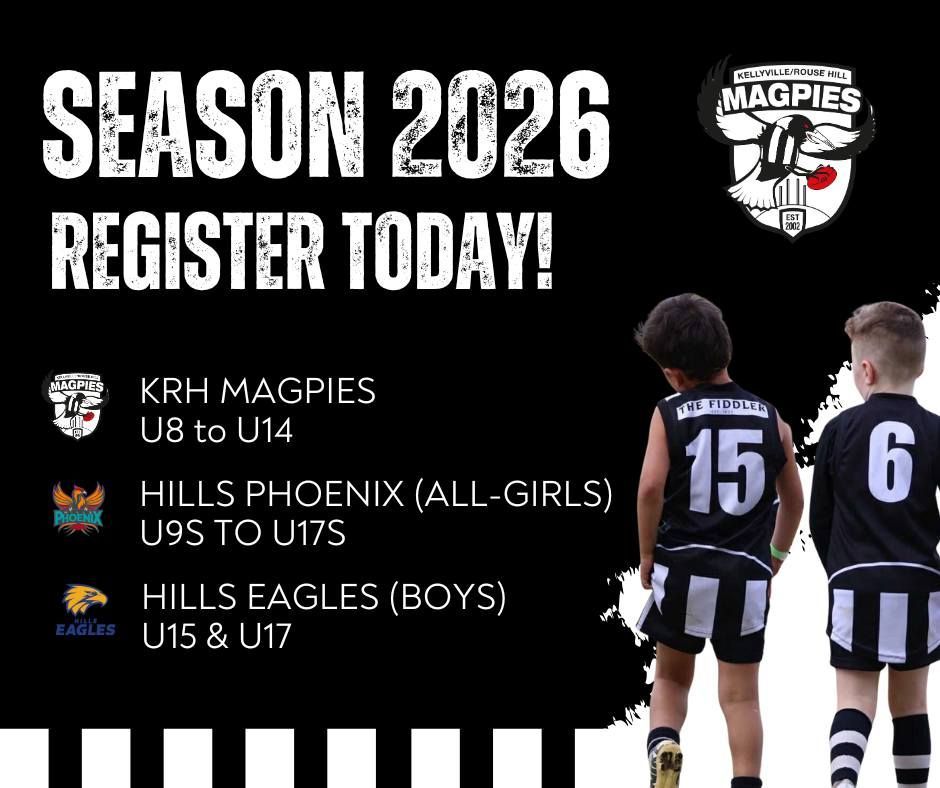 Youth sports registration advertisement, featuring kids in uniforms, team logos, and registration details for 2026 season.