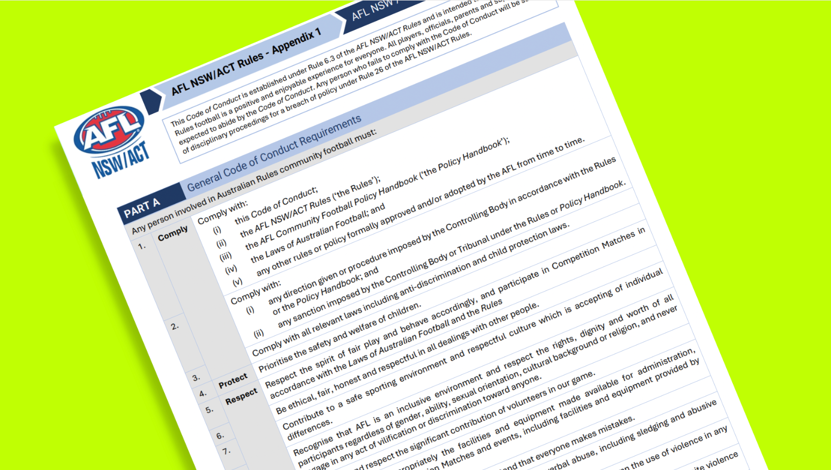 AFL District News Agenda 1 document on a green background.