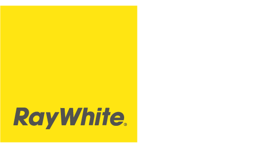 Ray White logo: Yellow square with dark grey text