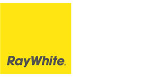 Ray White logo: Yellow square with dark grey text