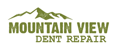 Logo for Mountain View Dent Repair with green text and a stylized mountain graphic above the company name.
