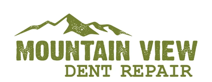 Logo for Mountain View Dent Repair with green text and a stylized mountain graphic above the company name.