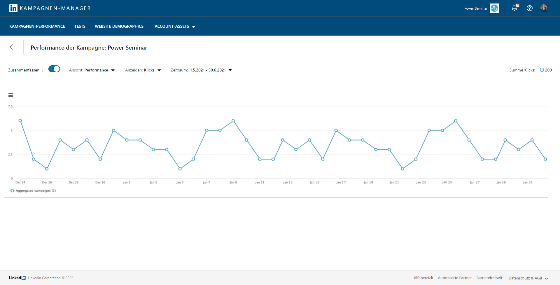 Screenshot LinkedIn Ads Kampagnen Performance analysieren