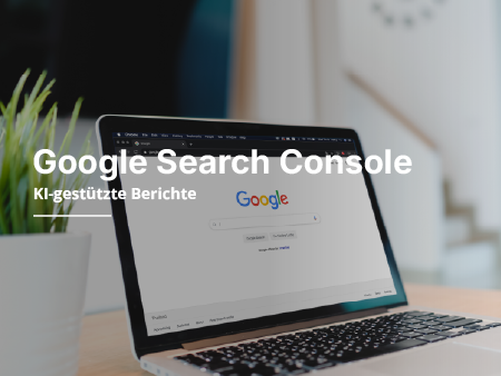 Laptop displaying Google search page, with text 