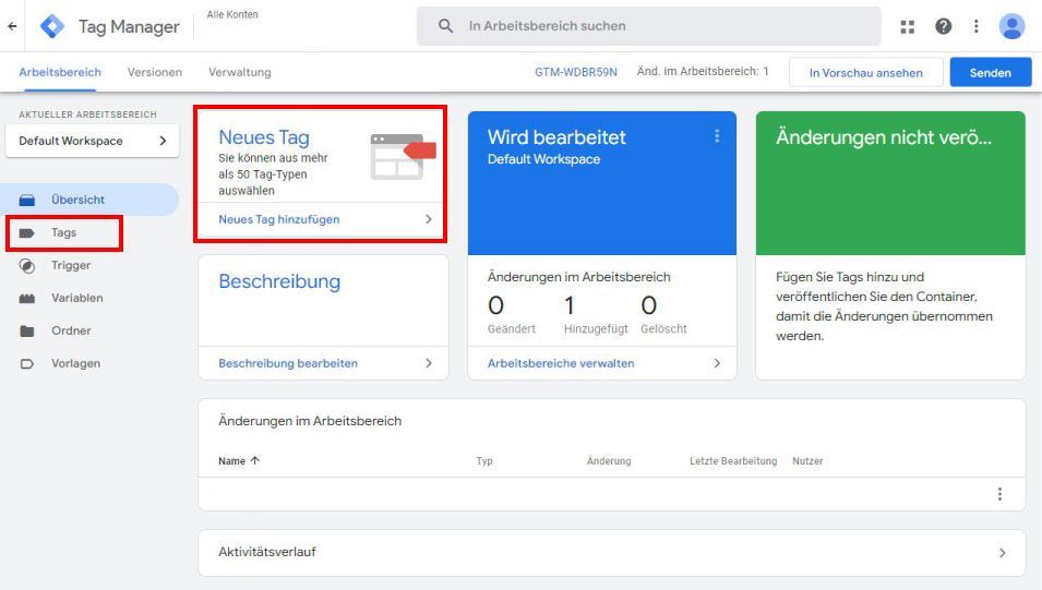 Ein Screenshot der Google Tag Manager-Website.