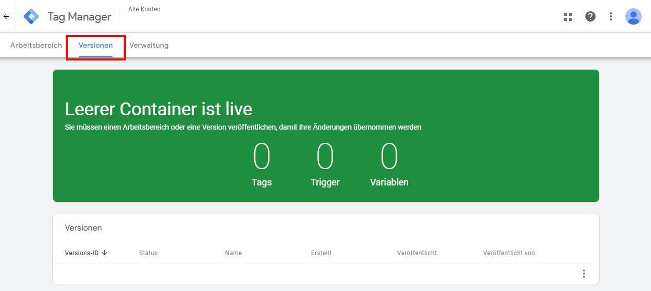 Ein Screenshot einer Website mit einem grünen Banner mit der Aufschrift „Leerer Container ist live“.