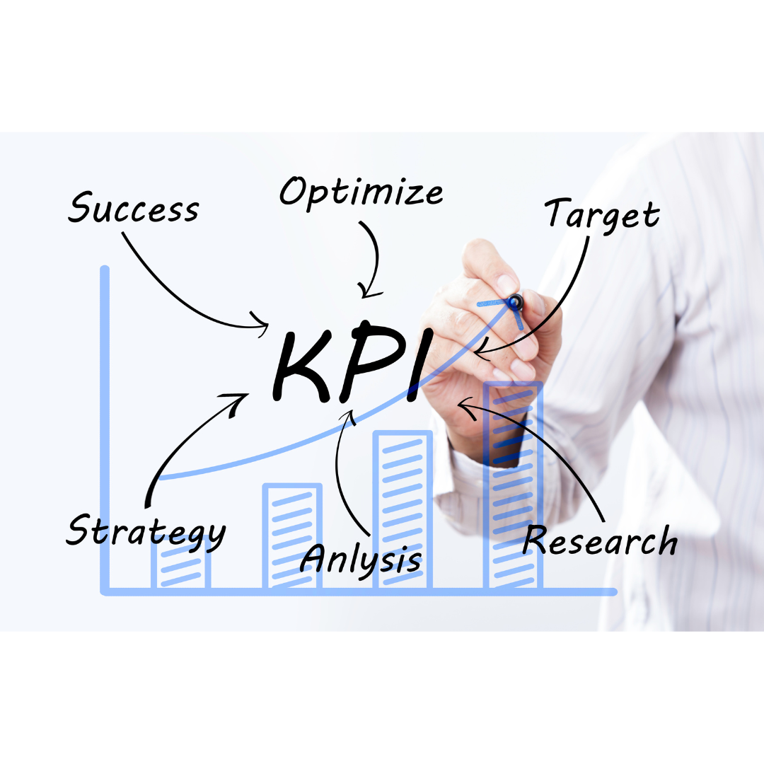 A person is drawing a graph with the word kpi on it.