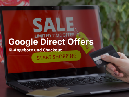 Laptop mit Sale-Anzeige zu Google Direct Offers.