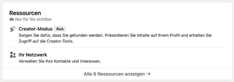 Übersicht über den LinkedIn Creator Modus anhand eines Screenshots