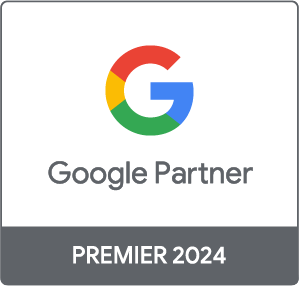 Ein Google Partner Premier 2024-Logo auf weißem Hintergrund.