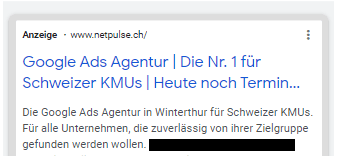 A screenshot of google ads agentur in winterthur for schweizer kmus