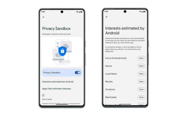 Ein Telefon mit einer Privacy-Sandbox-App.