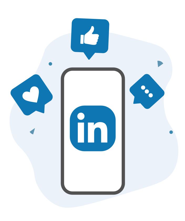 Ein Mobiltelefon mit einem LinkedIn-Logo, umgeben von Social-Media-Symbolen.