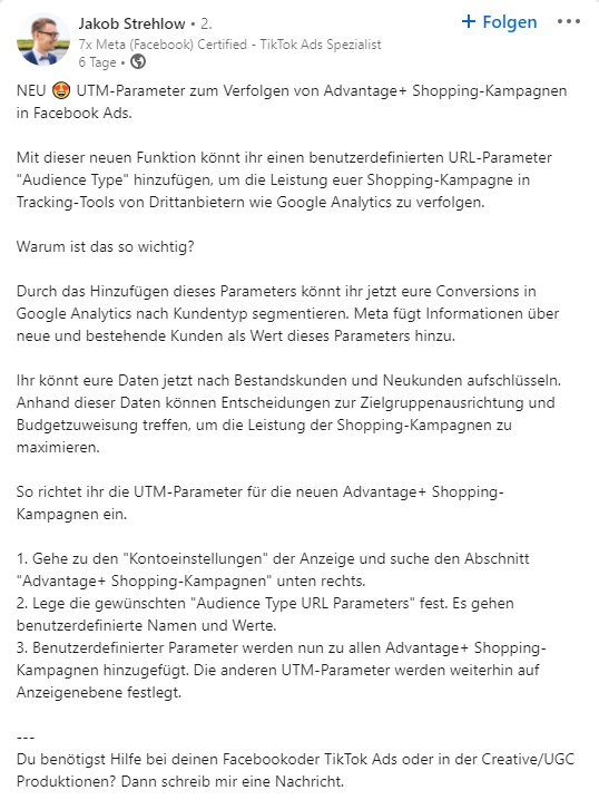 A screenshot of a facebook post in german.