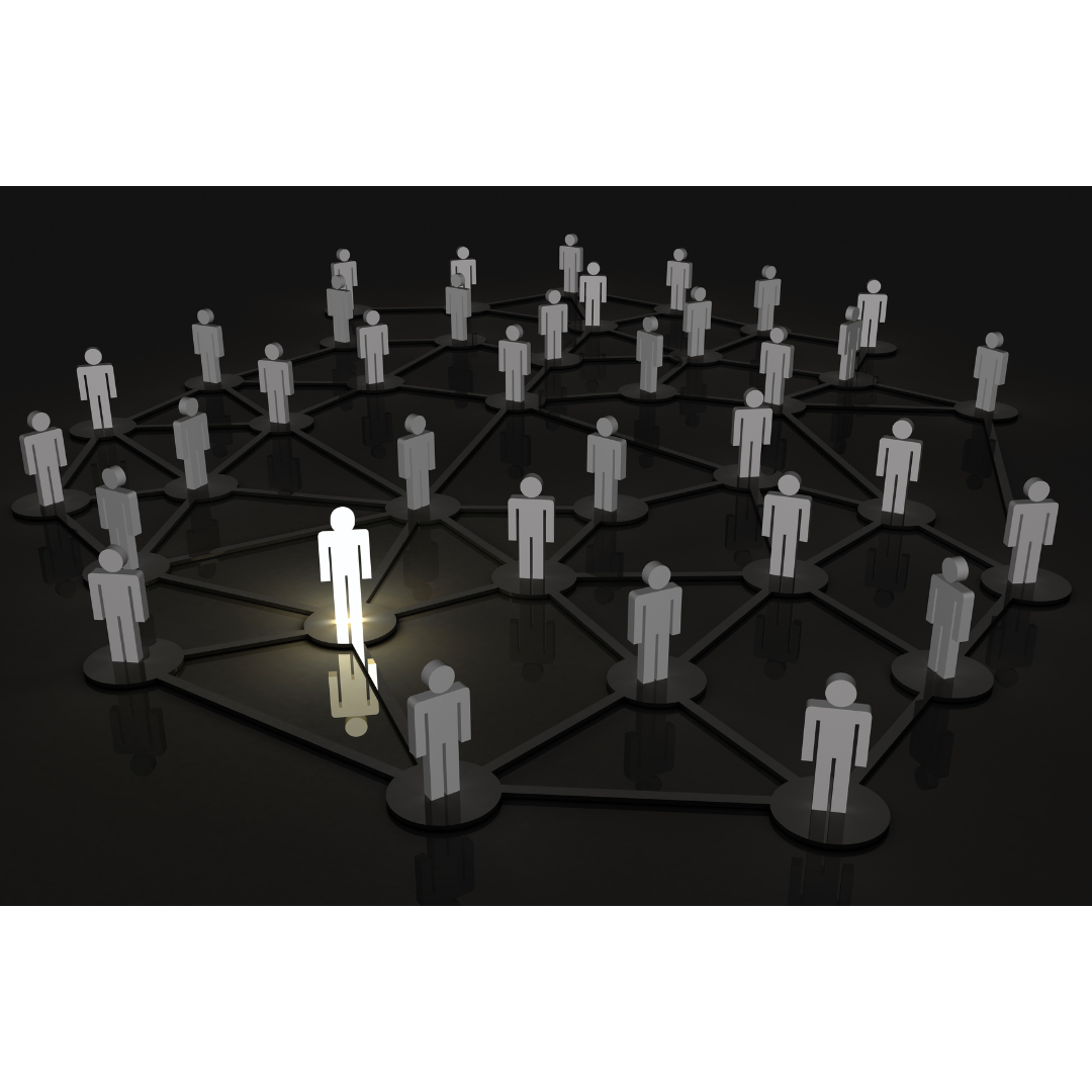 A group of people are connected to each other and one of them is highlighted