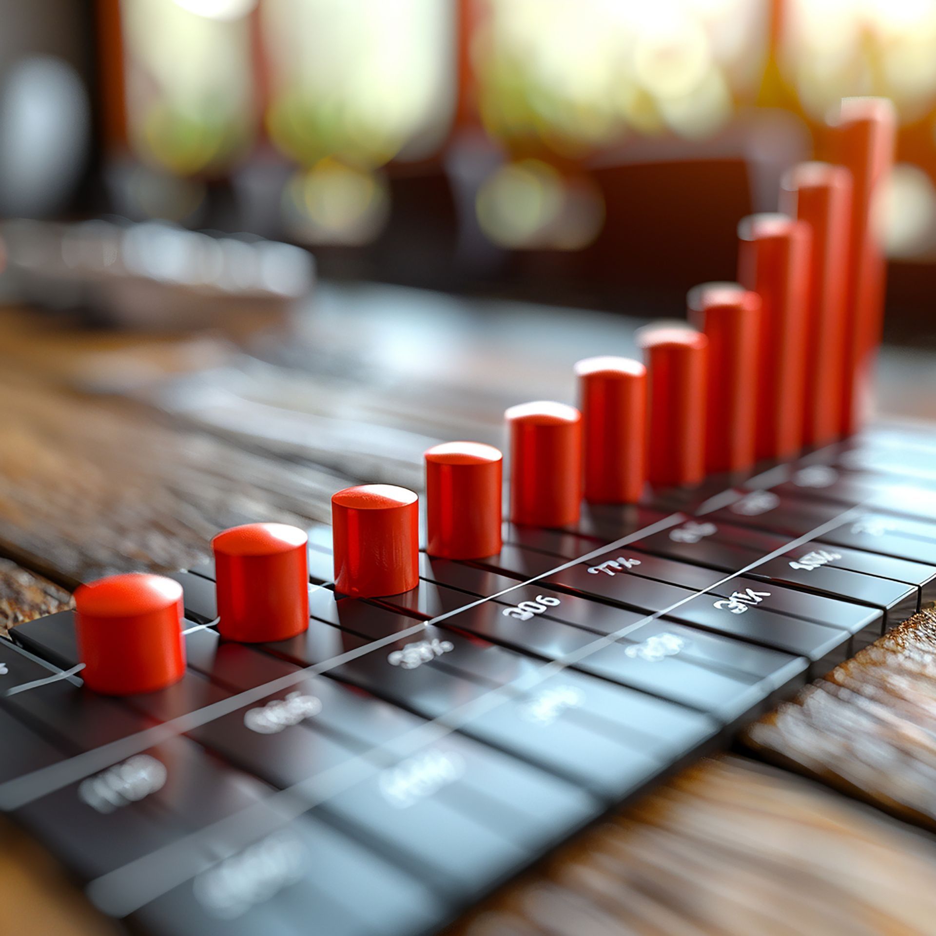Rotes Balkendiagramm auf einem schwarzen Untergrund. 