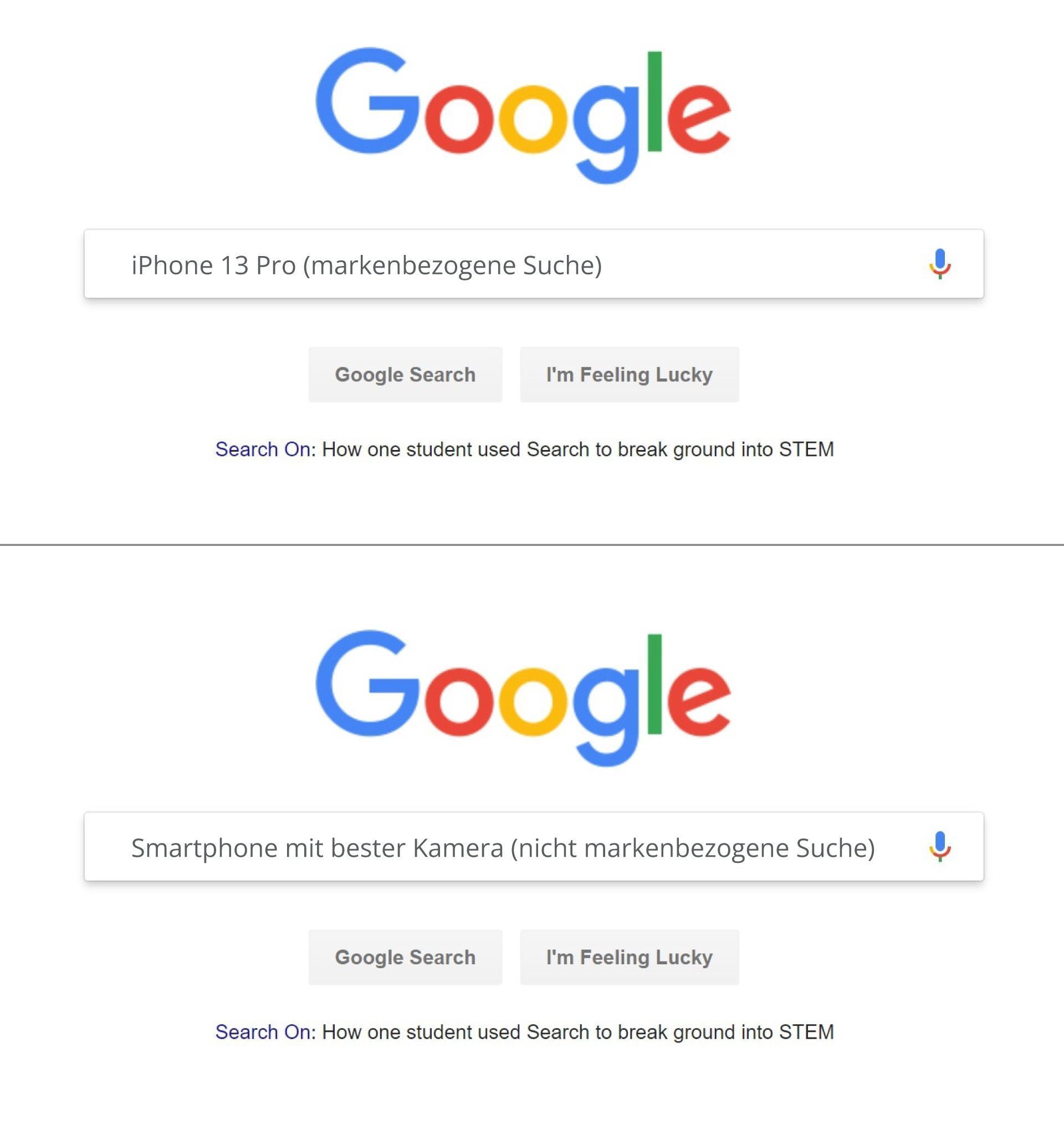 Bild Google Search Bar mit markenbezogene Suche und die nicht markenbezogene Suche