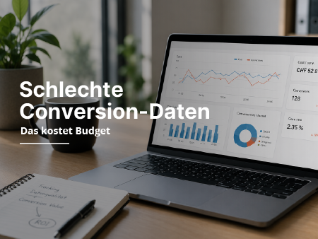 Laptop, auf dem Dashboards für Geschäftsanalysen auf einem Schreibtisch zu sehen sind, mit deutschen