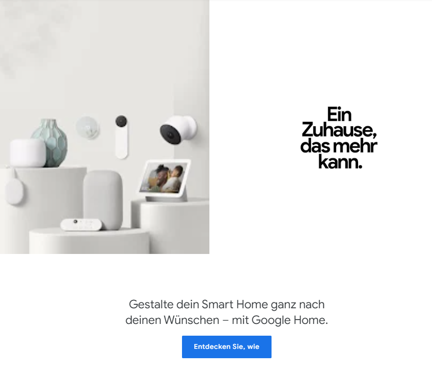 Smart-Home-Geräte mit dem Text „Ein Zuhause, das mehr kann“.