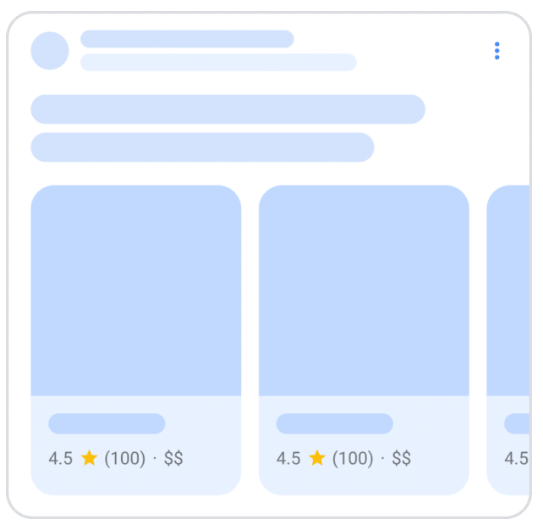 Zwei Produktkarten mit Bewertungen und Preisen in einem hellblauen und weissen Layout.
