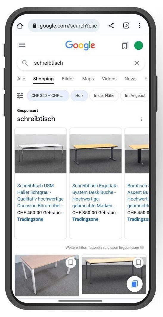 Ein Mobiltelefon öffnet eine Google-Suchseite