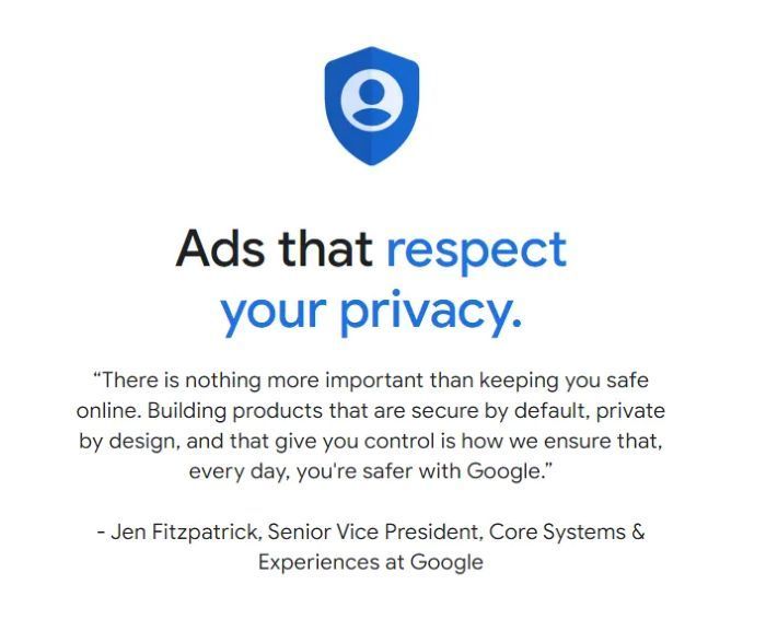 Screenshot der Google Ads Privacy-Seite mit einem Zitat

