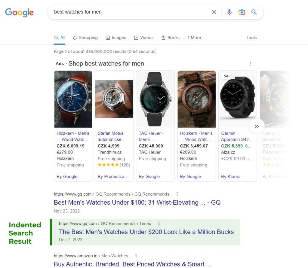 Screenshot der Google Suche mit Werbeanzeigen von diversen Uhren
