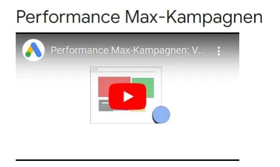 Screenshot eines YouTube Videos zum Thema Performance Max-Kampagnen