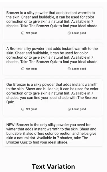 Ein Screenshot einer Textvariante für einen Bronzer.