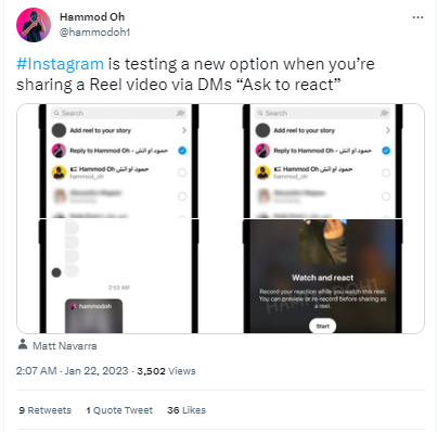 Instagram testet eine neue Option beim Teilen eines Reel-Videos über DMs.