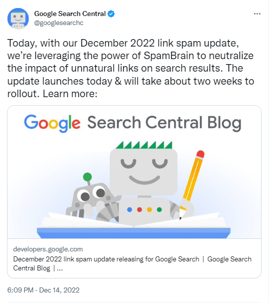 Ein Blogbeitrag von Google Search Central über ein Link-Spam-Update