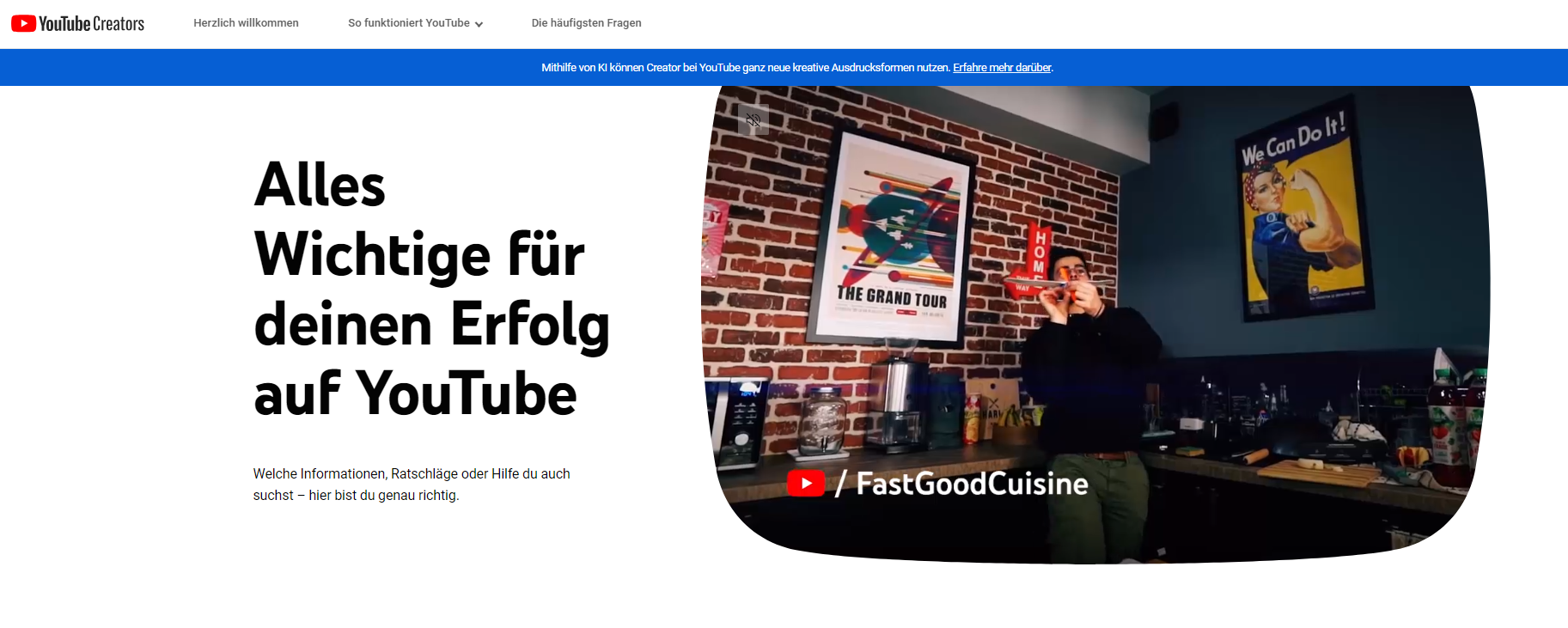 Ein Screenshot der YouTube Creators Webseite über den Erfolg bei YouTube