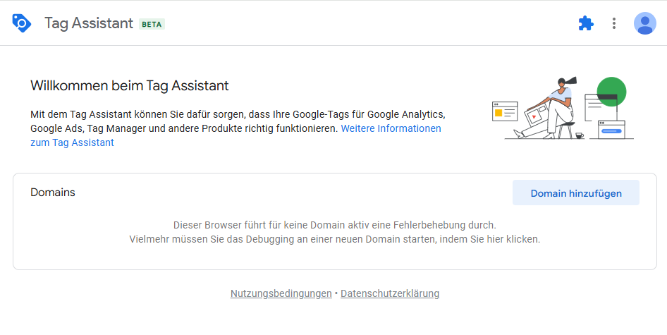 Ein Screenshot der Website des Google Tag Assistant.