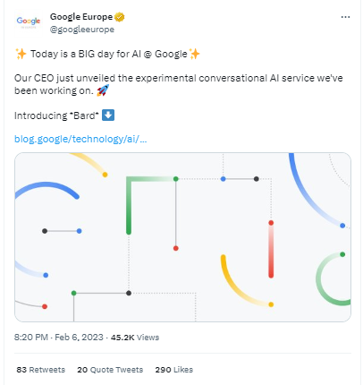 Ein Tweet von Google Europa besagt, dass heute ein großer Tag für KI ist