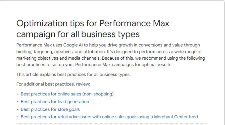 Optimization tips for performance max campaign for all business types